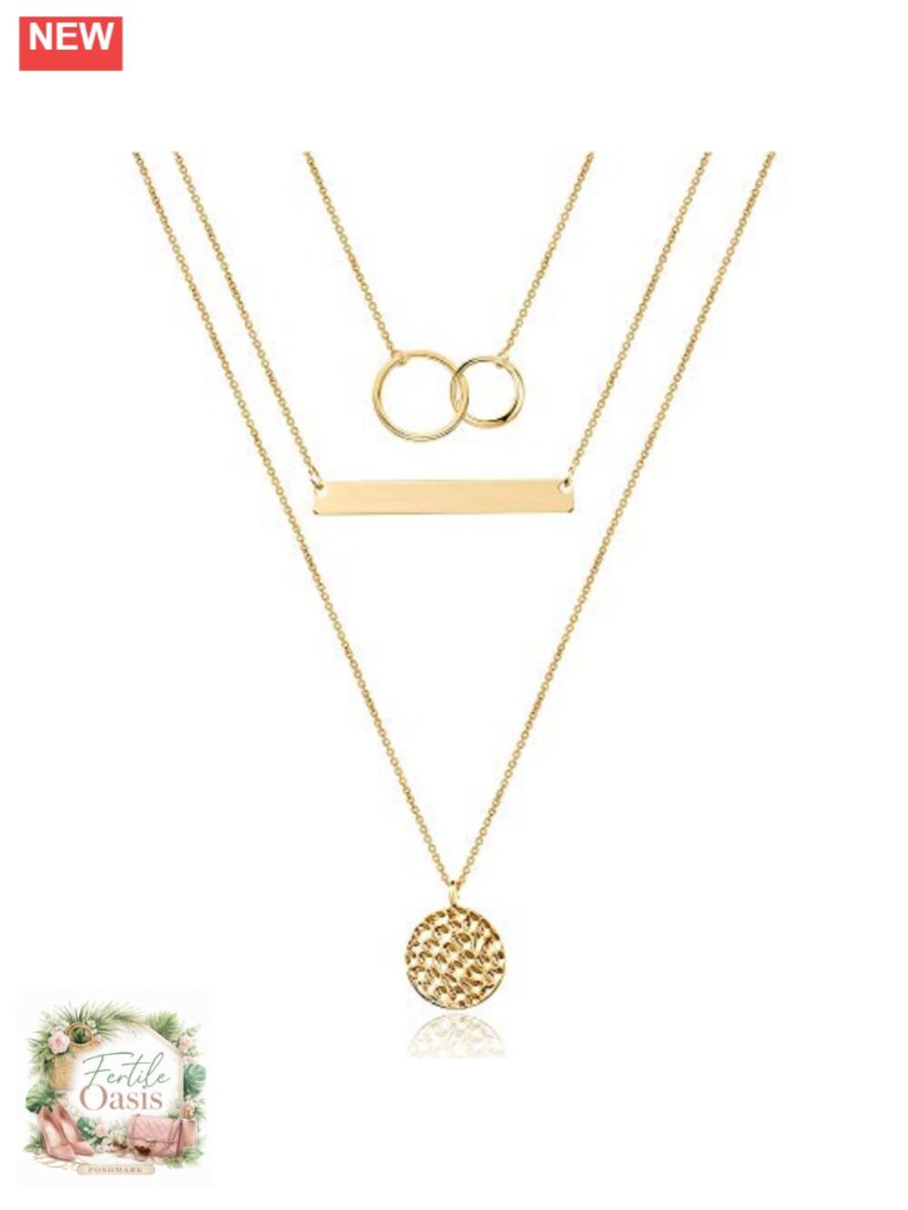 Layered Choker Necklace Set 3PCS Gold Plated Y Pendant Handmade Adjustable